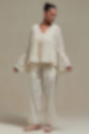Off-White Cotton Chanderi Sequins Embroidered Co-Ord Set by Kora at Pernia's Pop Up Shop