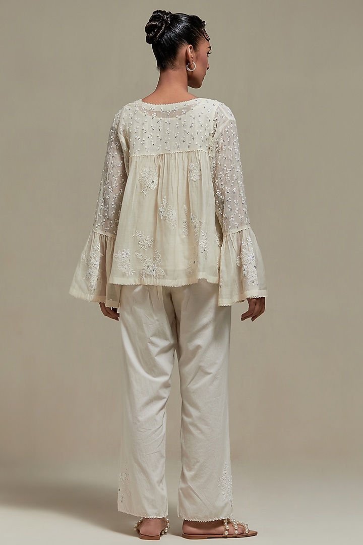Off-White Cotton Chanderi Sequins Embroidered Co-Ord Set by Kora at Pernia's Pop Up Shop