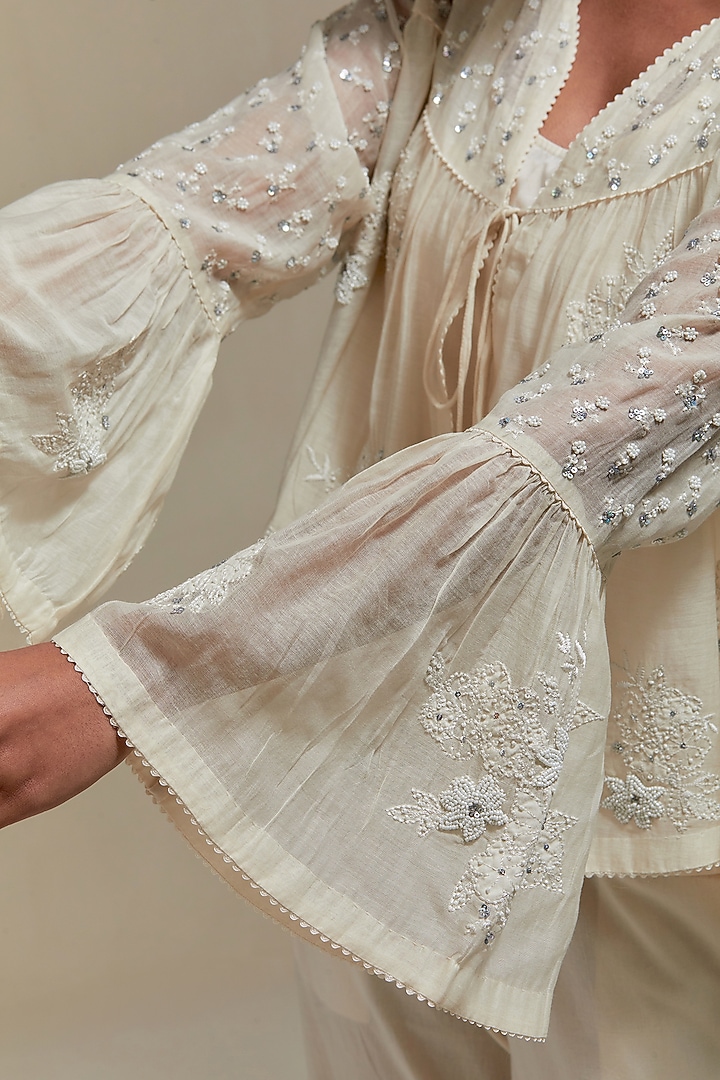 Off-White Cotton Chanderi Sequins Embroidered Co-Ord Set by Kora at Pernia's Pop Up Shop