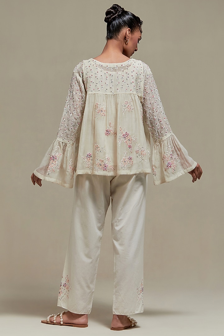 Off-White Cotton Chanderi Sequins Embroidered Co-Ord Set by Kora at Pernia's Pop Up Shop