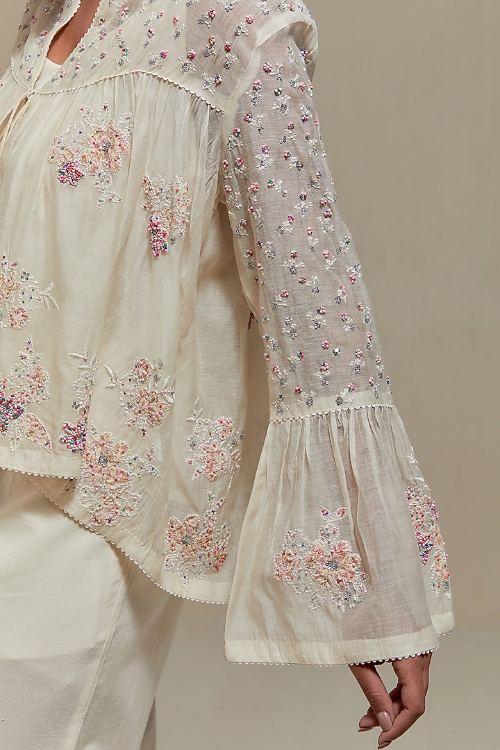 Off-White Cotton Chanderi Sequins Embroidered Co-Ord Set by Kora at Pernia's Pop Up Shop