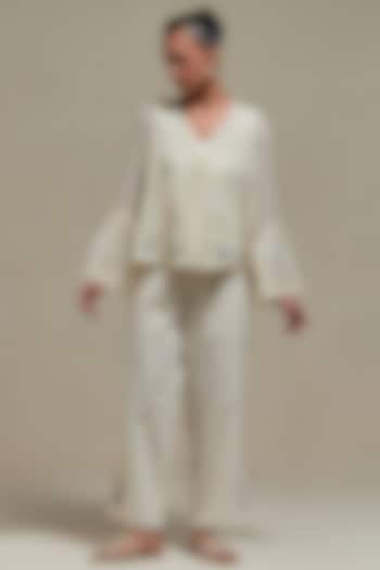 Off-White Cotton Chanderi Sequins Embroidered Co-Ord Set by Kora at Pernia's Pop Up Shop