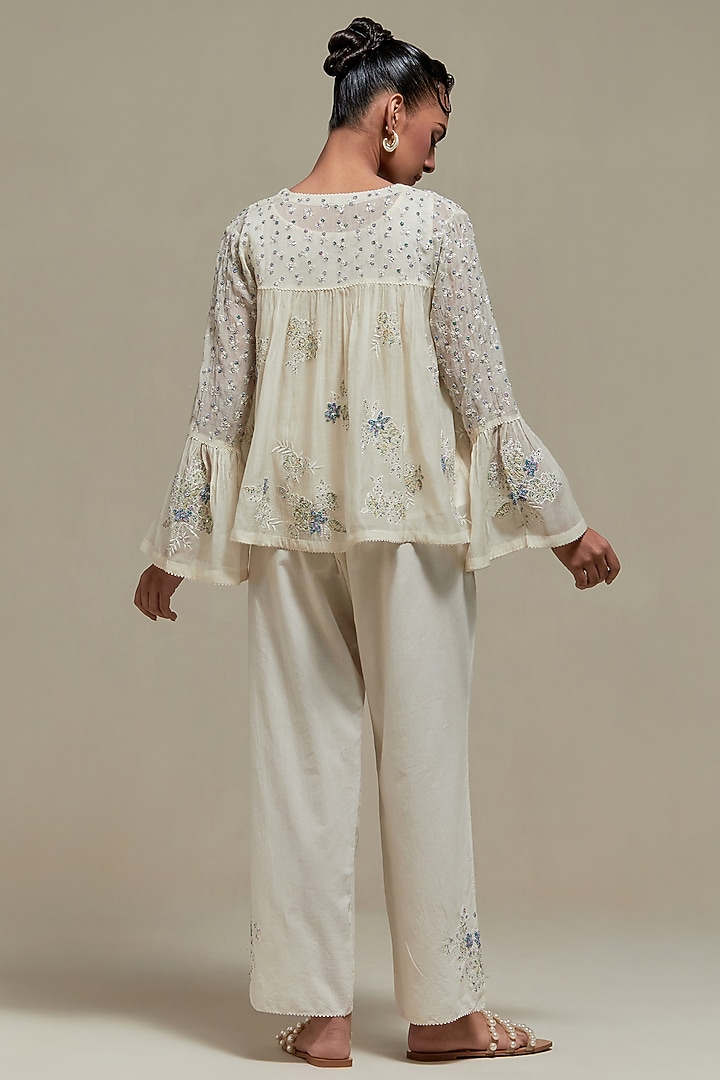 Off-White Cotton Chanderi Sequins Embroidered Co-Ord Set by Kora at Pernia's Pop Up Shop
