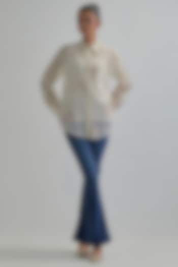 Off-White Cotton Chanderi Embroidered Shirt by Kora at Pernia's Pop Up Shop