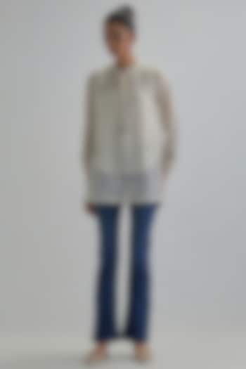 Off-White Cotton Chanderi Applique Embroidered Top by Kora at Pernia's Pop Up Shop