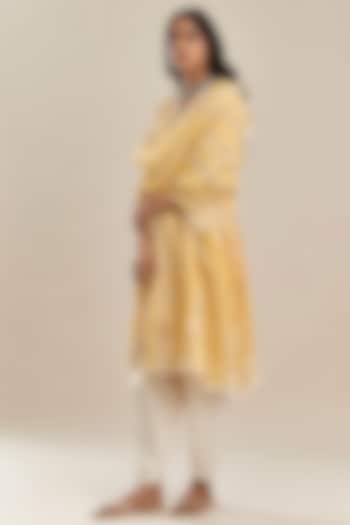 Yellow Cotton Chanderi Kurta Set by Kora