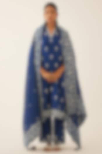 Blue Silk Chanderi Embroidered Kurta Set by Kora at Pernia's Pop Up Shop