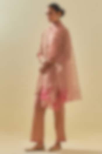 Pink Tissue Chanderi Floral Embroidered Kurta Set by Kora at Pernia's Pop Up Shop