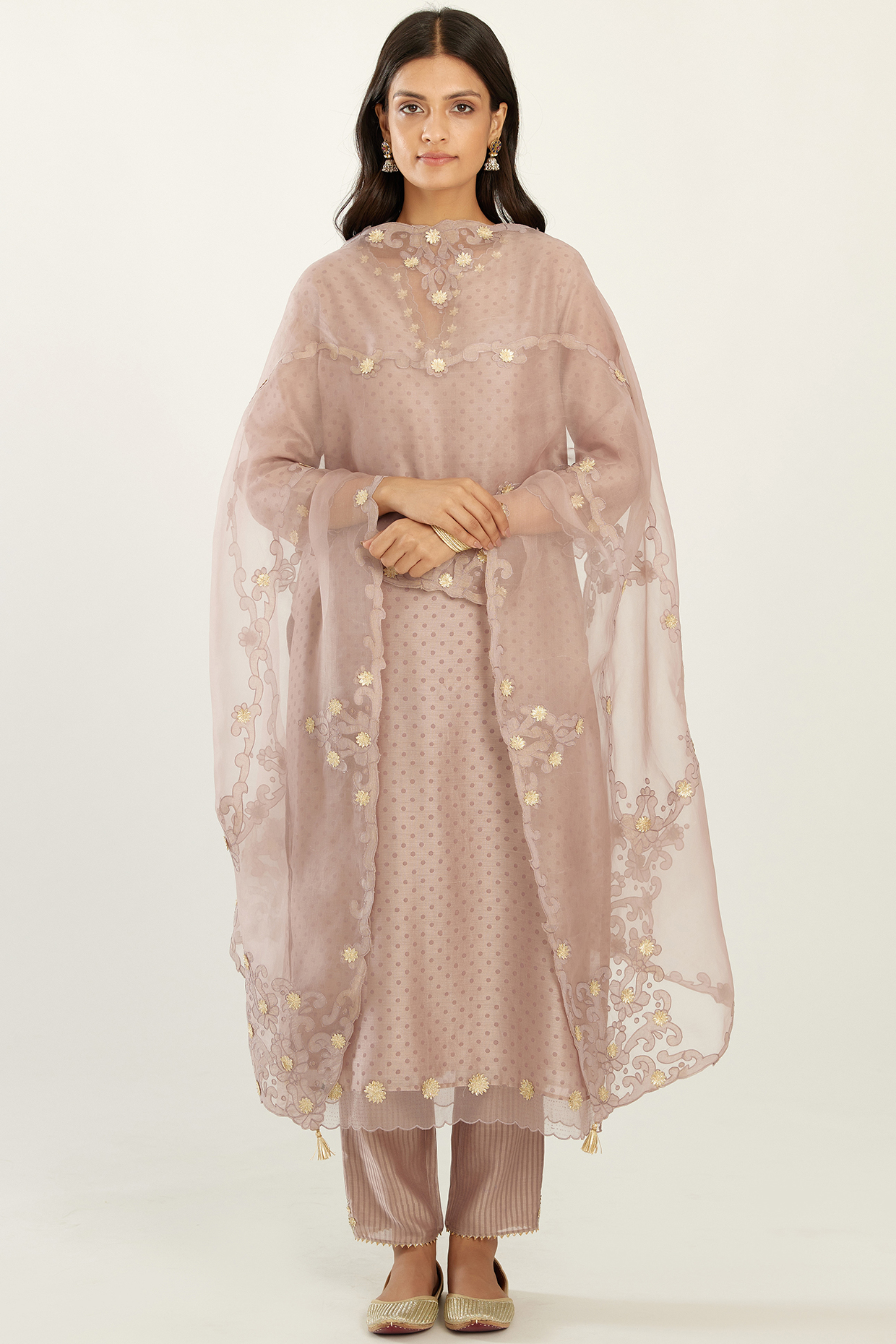 Lilac Hand Block Printed Kurta Set by Kora at Pernia's Pop Up Shop