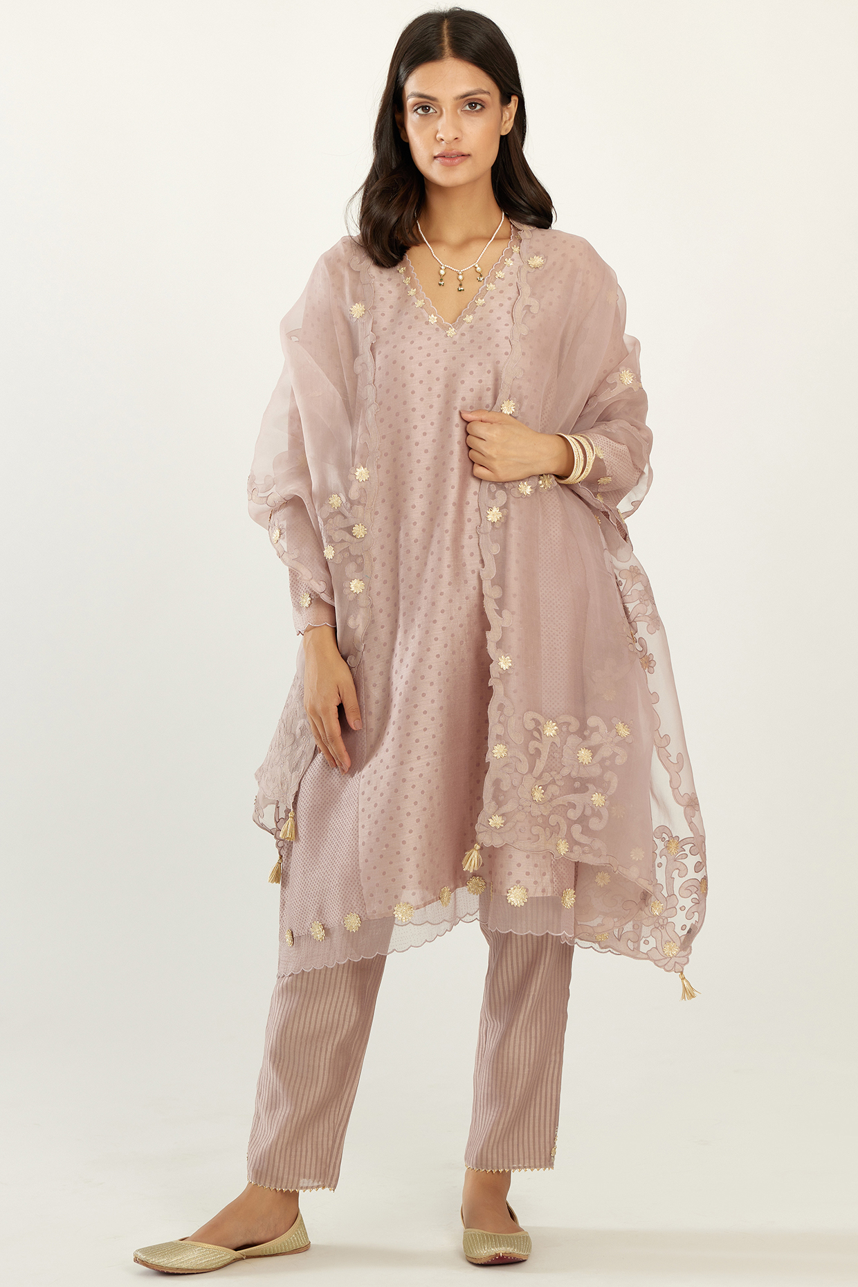 Lilac Printed A-Line Kurta Set by Kora at Pernia's Pop Up Shop