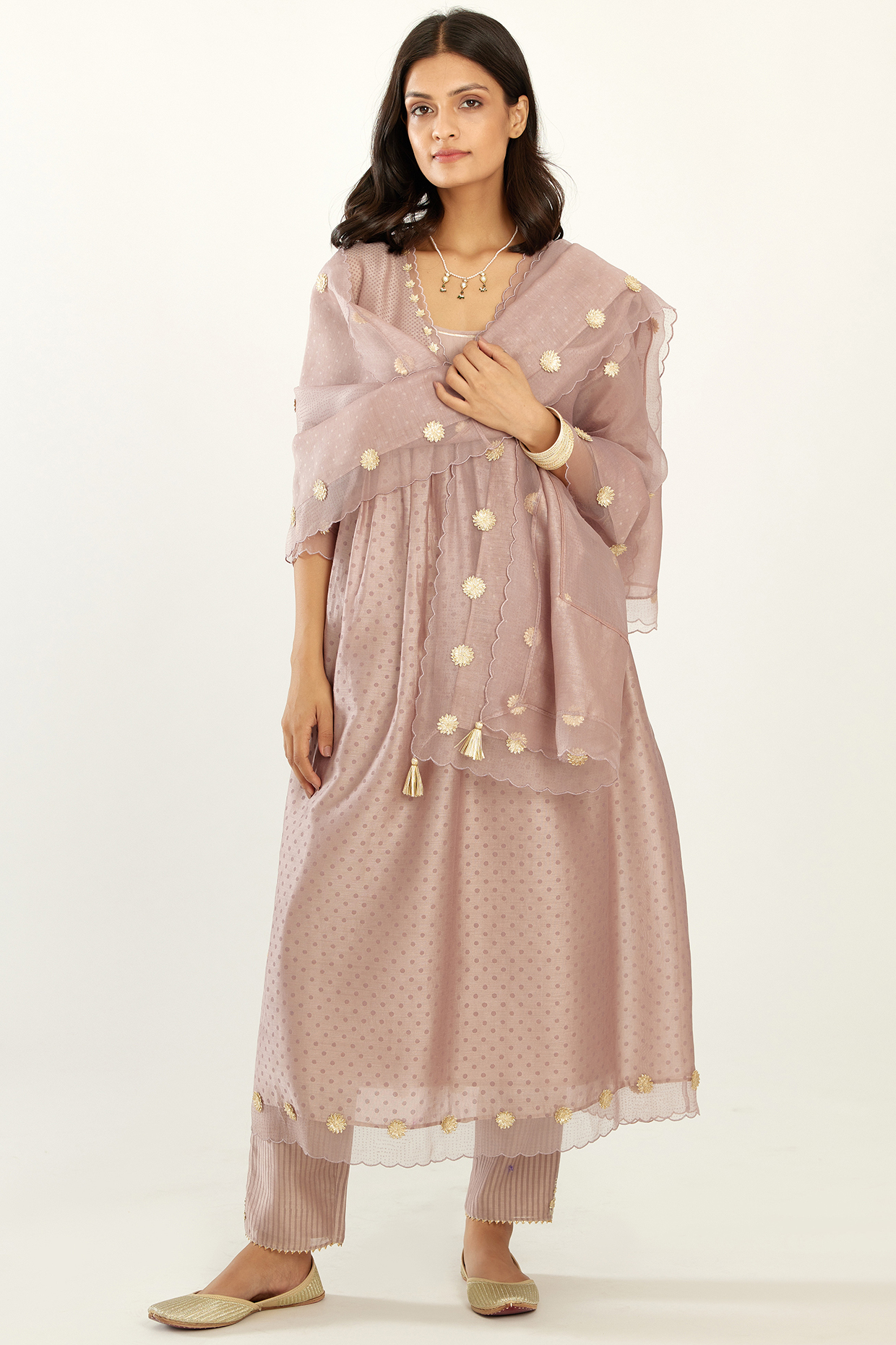 Lilac Hand Block Printed Kurta Set by Kora at Pernia's Pop Up Shop