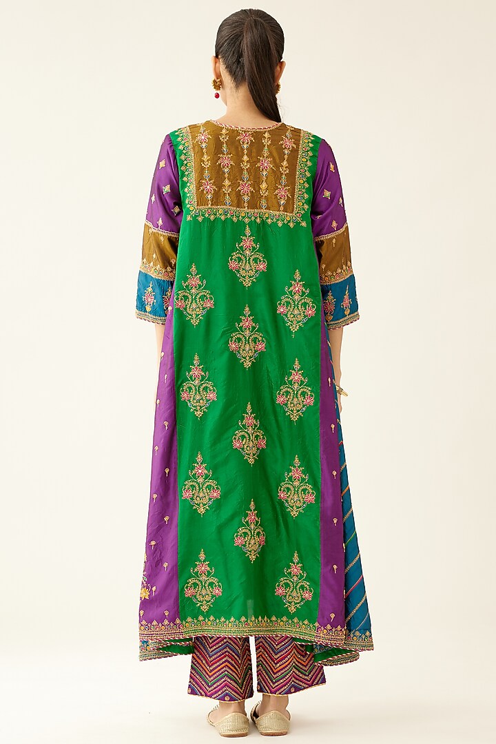 Multi-Colored Silk Thread Embroidered Kurta Set by Kora at Pernia's Pop Up Shop
