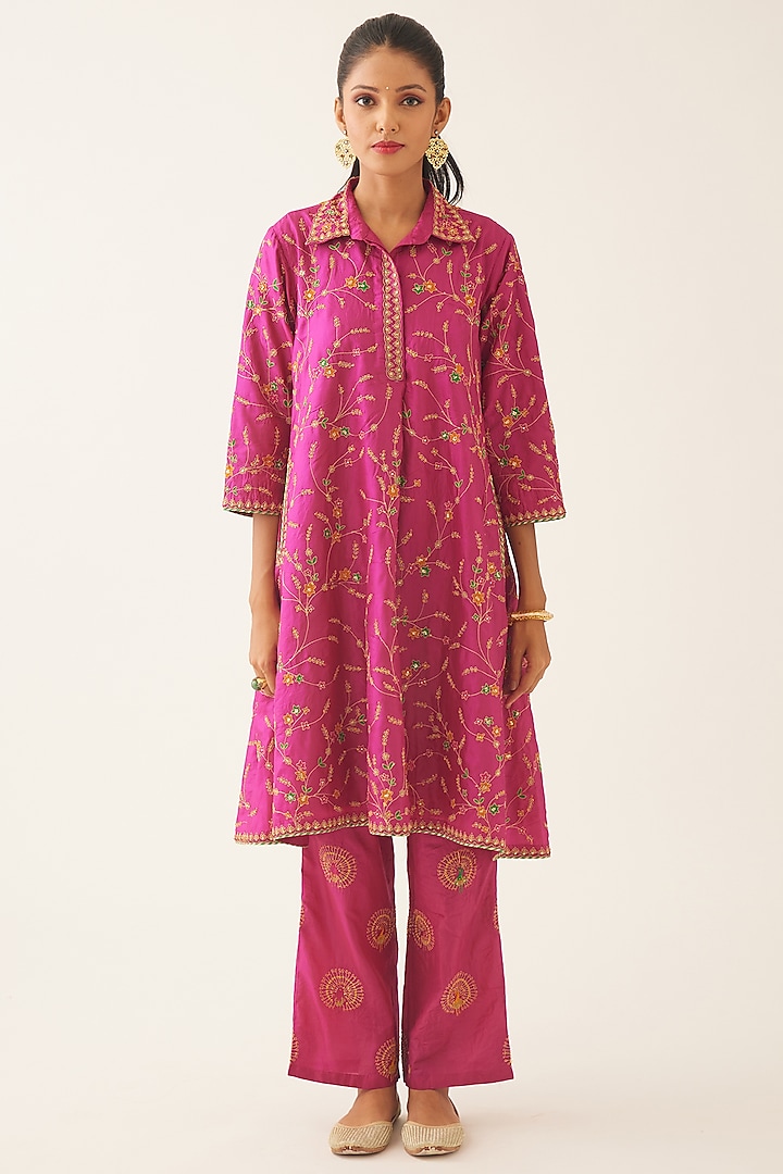 Jazberry Silk Bead Embroidered Kurta Set by Kora at Pernia's Pop Up Shop