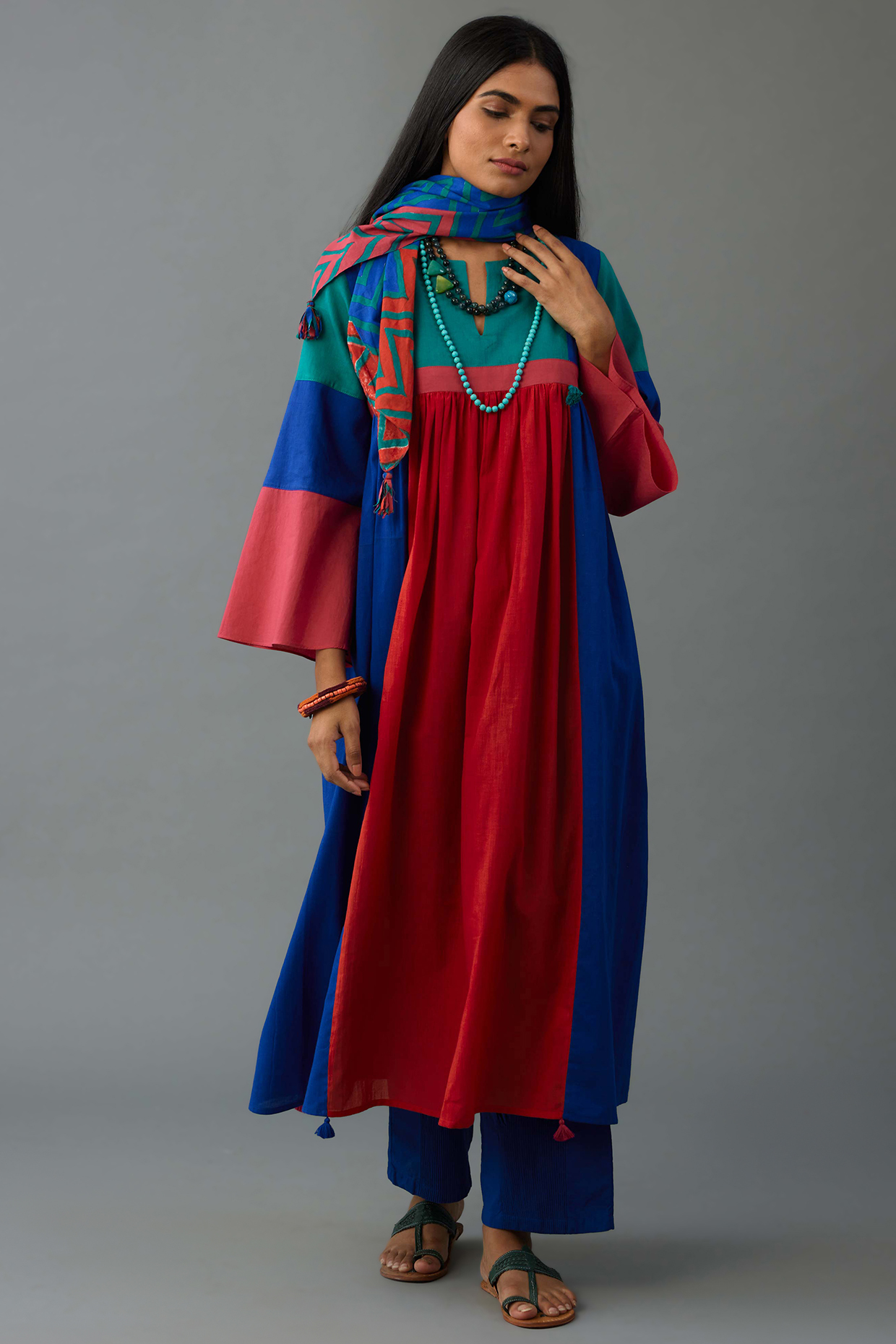 Multi-Colored Cotton Block Printed Kurta Set by Kora at Pernia's Pop Up Shop