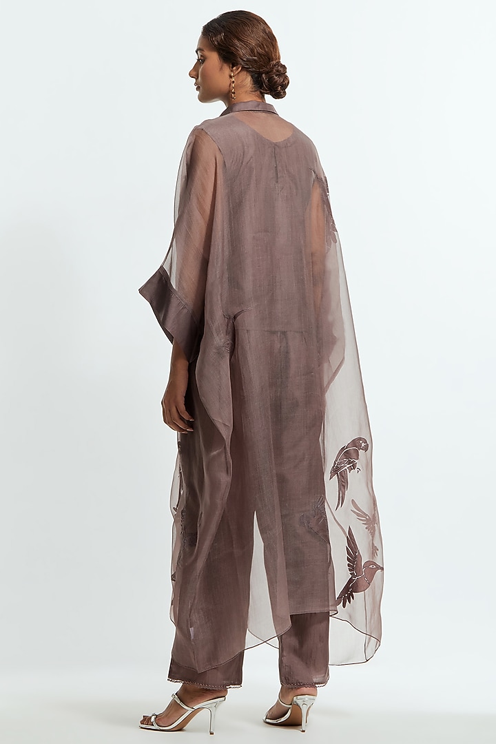 Grey Silk Organza Applique Kaftan Set by Kora at Pernia's Pop Up Shop