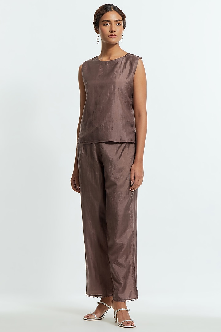 Grey Silk Organza Applique Kaftan Set by Kora at Pernia's Pop Up Shop