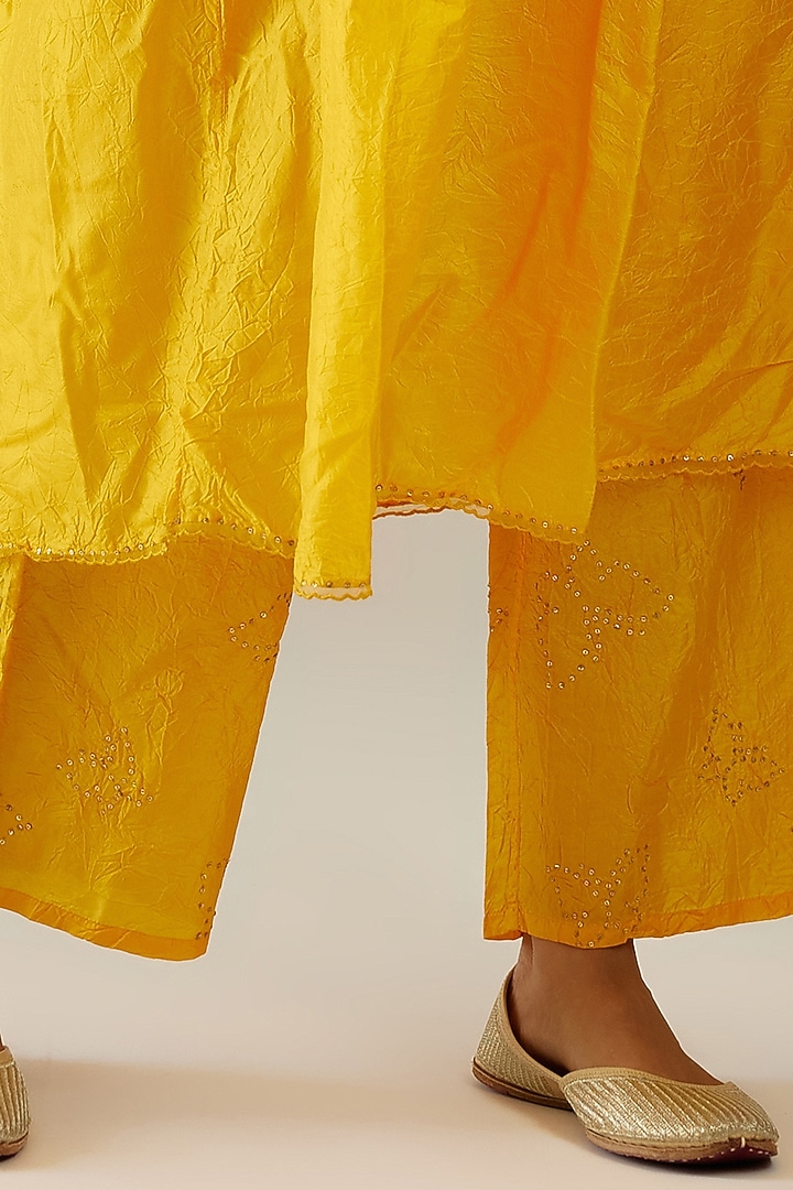 Deep Yellow Silk Kurta Set by Kora at Pernia's Pop Up Shop