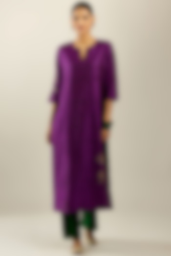 Plum Purple Silk Kurta Set by Kora at Pernia's Pop Up Shop