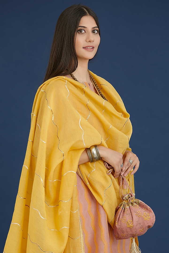 Soft mint kora chanderi layered dress main image 1