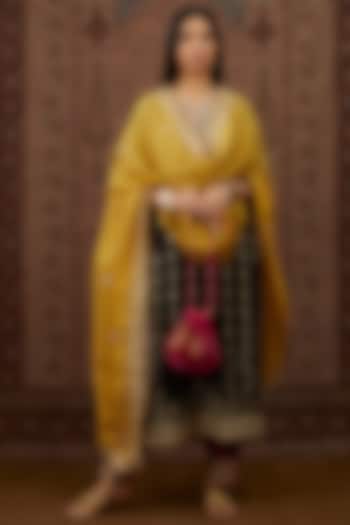 Dark Grey Embroidered Kurta Set by Kora at Pernia's Pop Up Shop