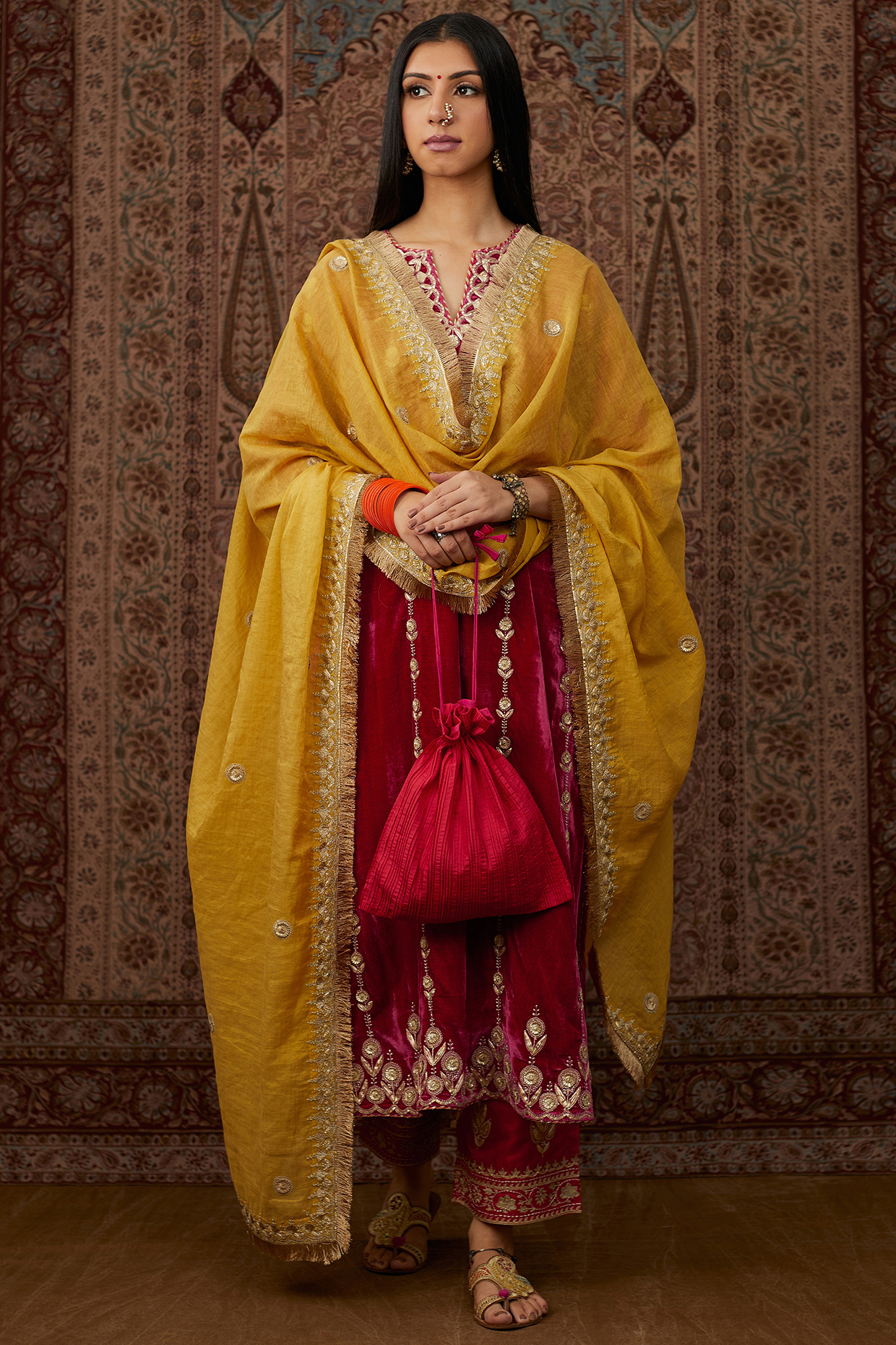 Fuchsia Embroidered Kurta Set by Kora at Pernia's Pop Up Shop