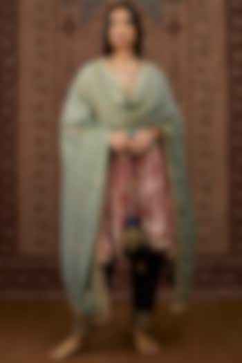 Dusty Pink Embroidered Kalidar Kurta Set by Kora at Pernia's Pop Up Shop