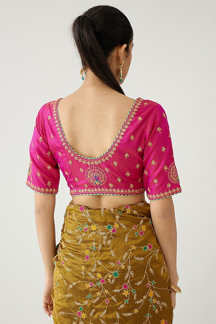Golden Olive Silk Thread Embroidered Wedding Saree Set by Kora at Pernia's Pop Up Shop