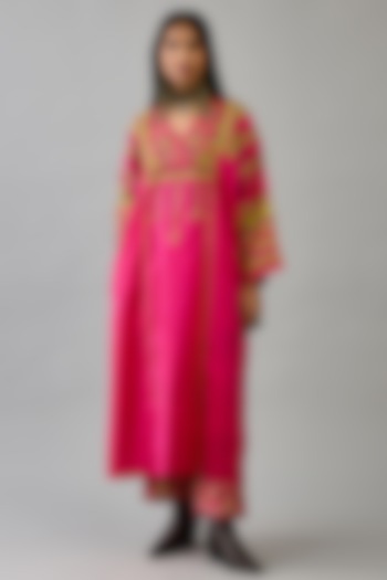 Fuchsia Silk Patchwork Kaftan Set by Kora at Pernia's Pop Up Shop