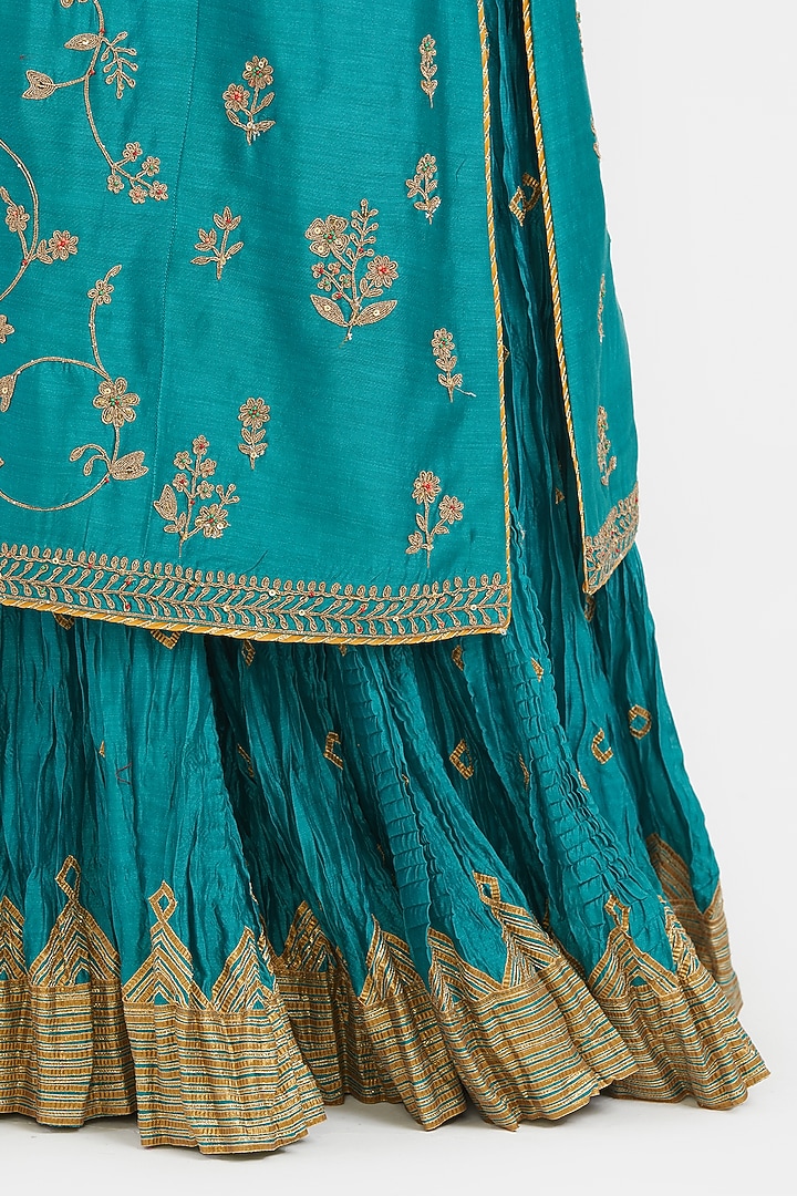 Teal Silk Chanderi Gota Embroidered Wedding Lehenga Set by Kora at Pernia's Pop Up Shop