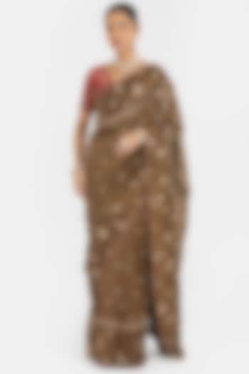 Olive Silk Chanderi Sequins Embroidered Wedding Saree by Kora at Pernia's Pop Up Shop