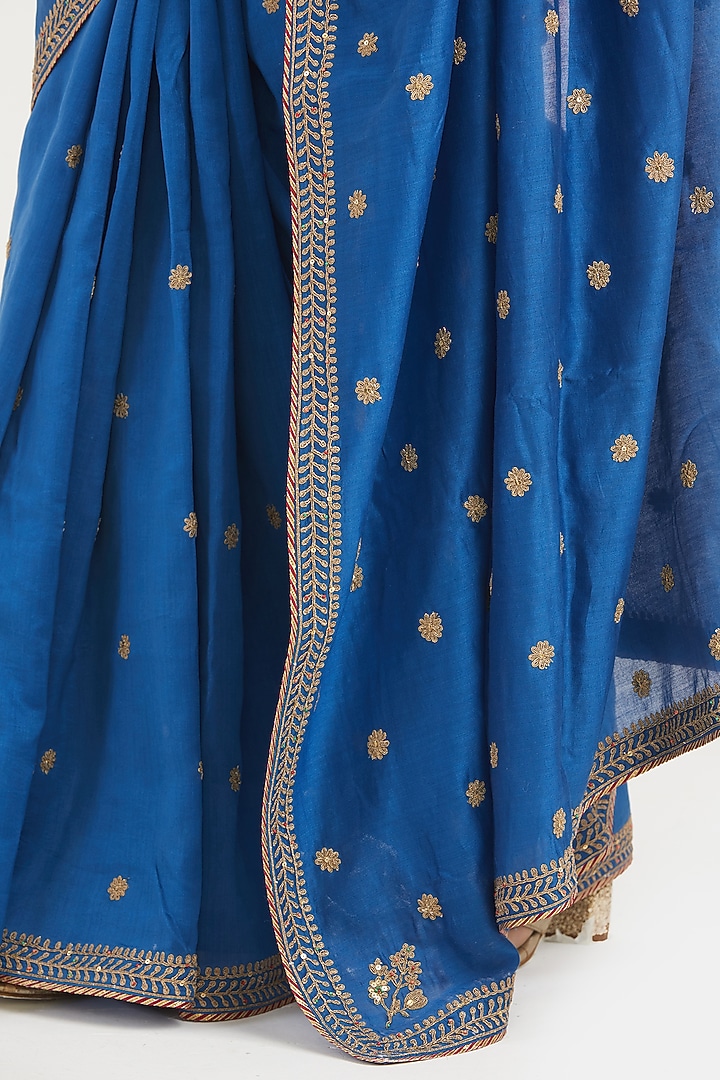 Chelsea Blue Silk Chanderi Sequins Embroidered Party Wear Saree by Kora at Pernia's Pop Up Shop