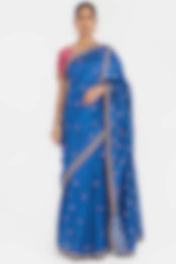 Chelsea Blue Silk Chanderi Sequins Embroidered Wedding Saree Set by Kora at Pernia's Pop Up Shop