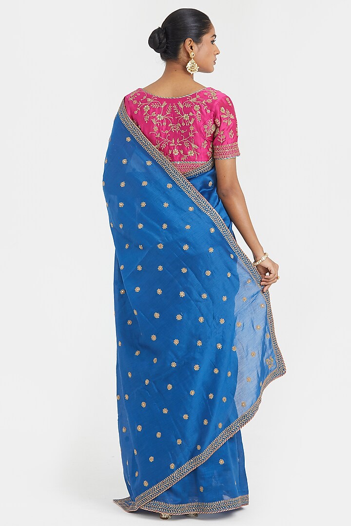 Chelsea Blue Silk Chanderi Sequins Embroidered Wedding Saree Set by Kora at Pernia's Pop Up Shop