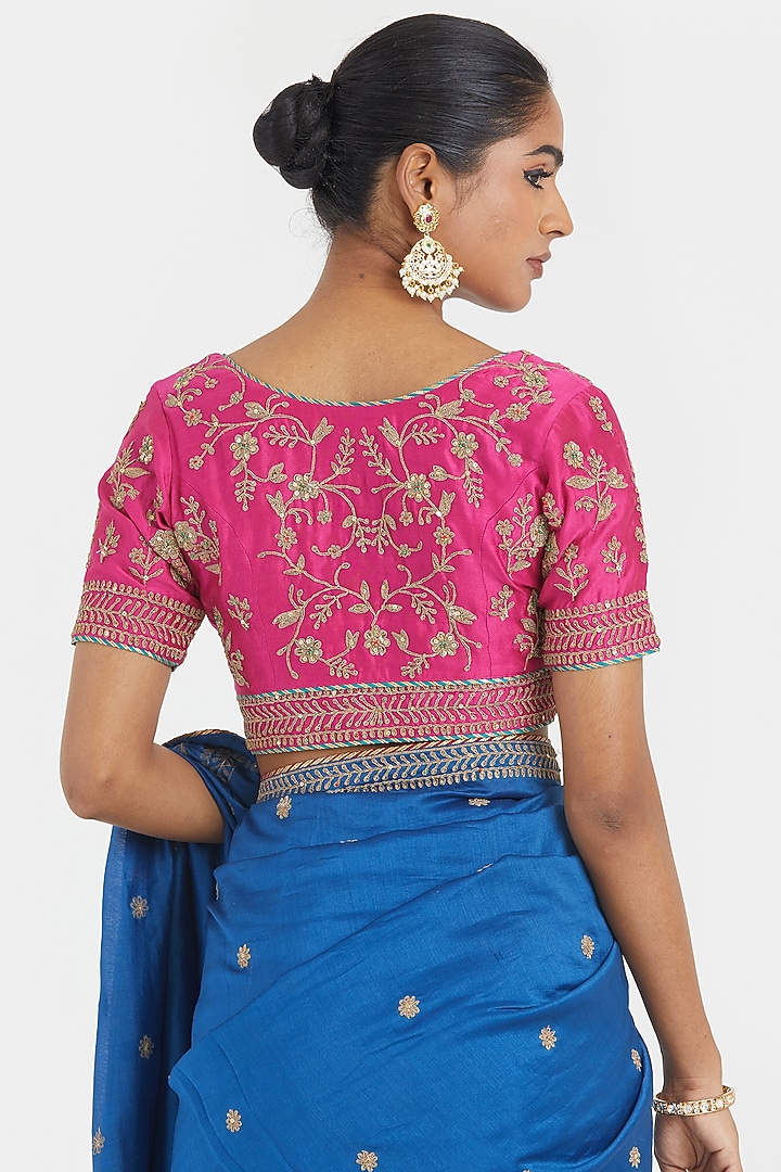 Chelsea Blue Silk Chanderi Sequins Embroidered Wedding Saree Set by Kora at Pernia's Pop Up Shop