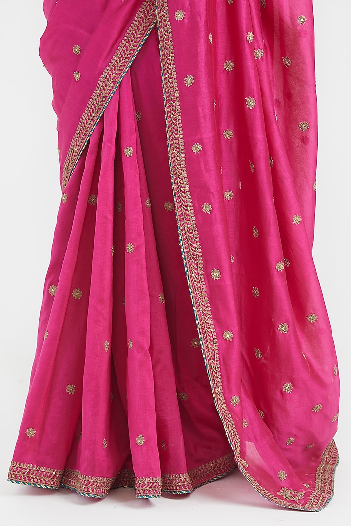 Fuchsia Silk Chanderi Sequins Embroidered Party Wear Saree by Kora at Pernia's Pop Up Shop