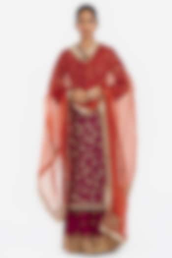 Fuchsia Silk Organza Dori Embroidered Dupatta by Kora at Pernia's Pop Up Shop