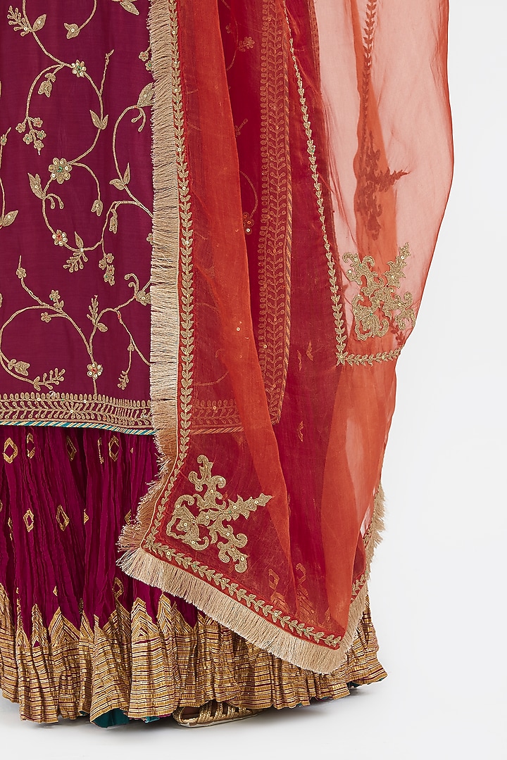 Fuchsia Silk Organza Dori Embroidered Dupatta by Kora at Pernia's Pop Up Shop