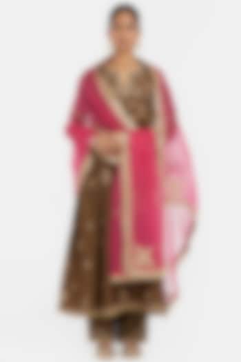 Orange Silk Organza Dori Embroidered Dupatta by Kora at Pernia's Pop Up Shop