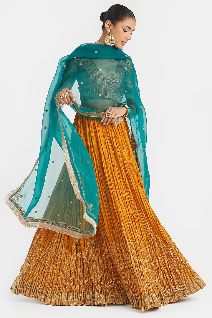 Teal Green Silk Organza Dori Embroidered Dupatta by Kora at Pernia's Pop Up Shop