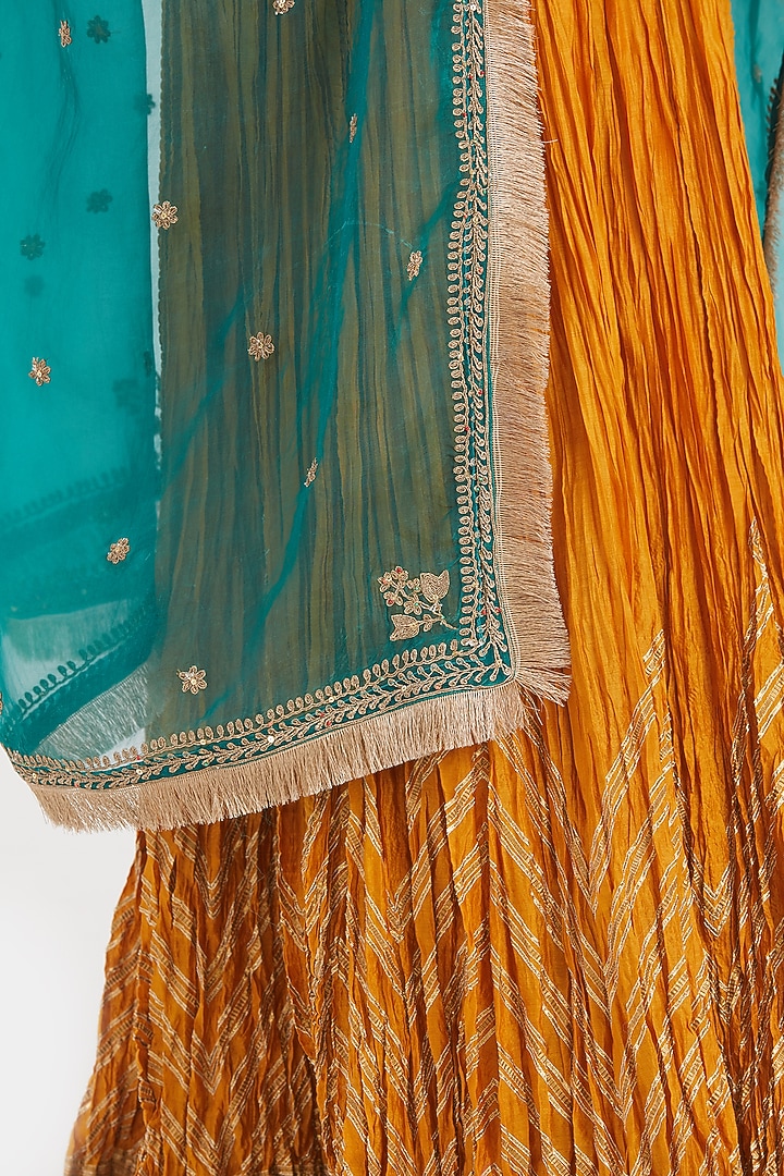 Teal Green Silk Organza Dori Embroidered Dupatta by Kora at Pernia's Pop Up Shop