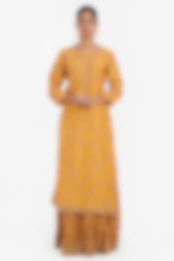 Deep Yellow Silk Chanderi Wedding Lehenga Set by Kora at Pernia's Pop Up Shop