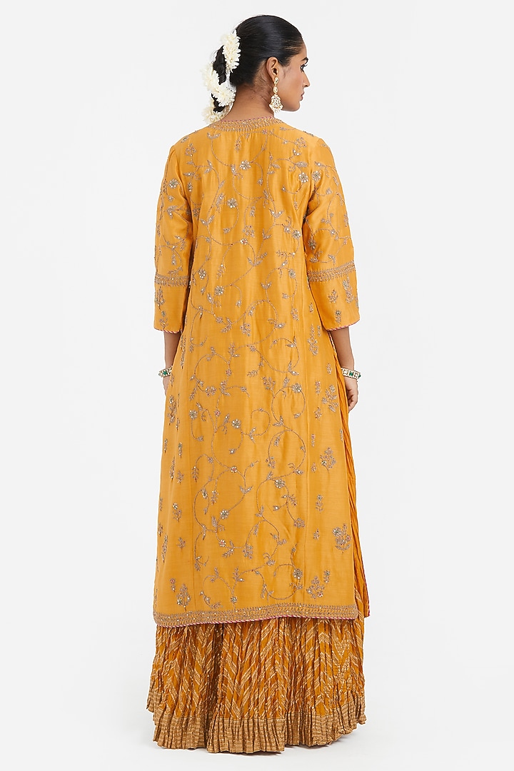 Deep Yellow Silk Chanderi Wedding Lehenga Set by Kora at Pernia's Pop Up Shop