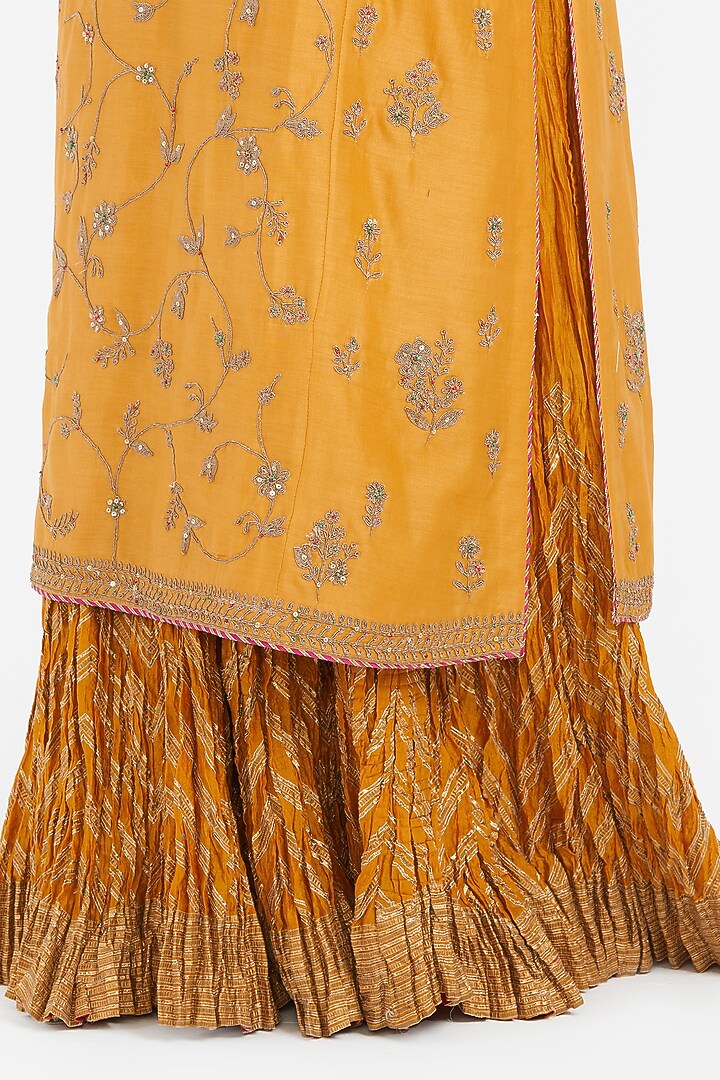 Deep Yellow Silk Chanderi Wedding Lehenga Set by Kora at Pernia's Pop Up Shop