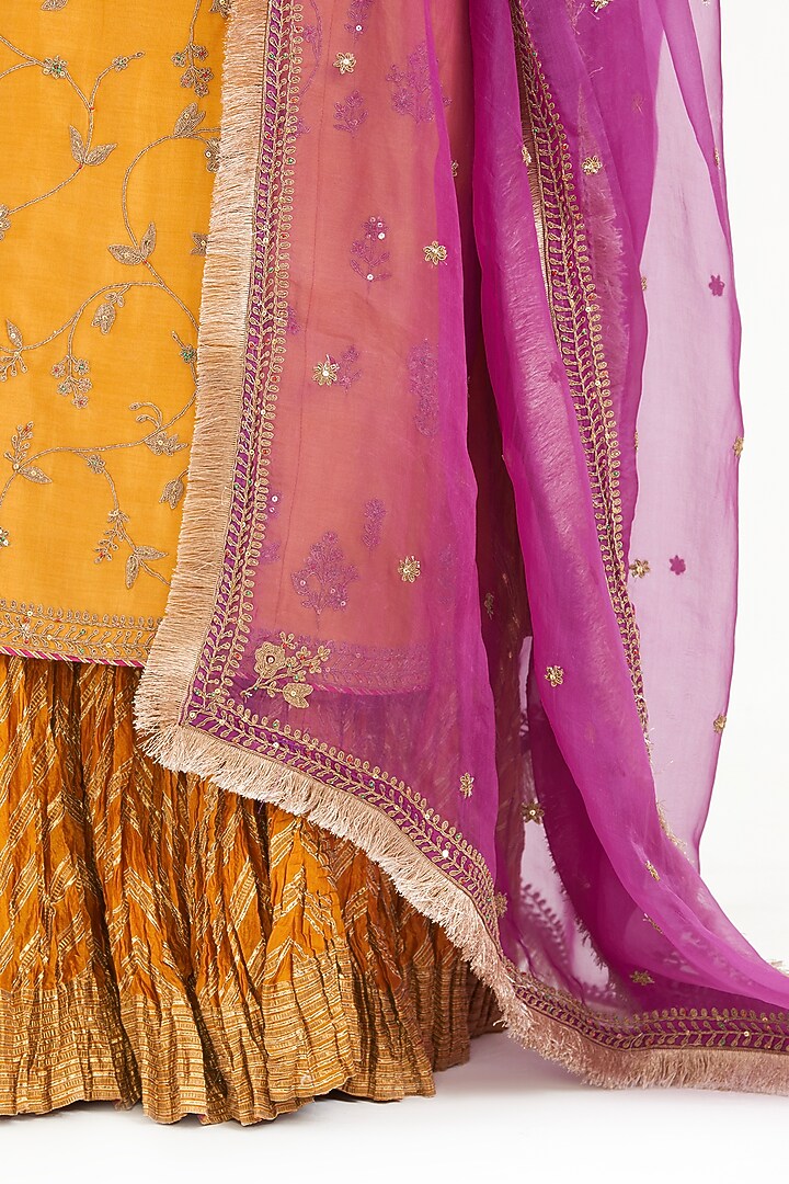 Deep Yellow Silk Chanderi Wedding Lehenga Set by Kora at Pernia's Pop Up Shop