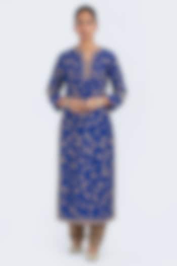 Chelsea Blue Silk Chanderi Jaal Embroidered Kurta by Kora at Pernia's Pop Up Shop