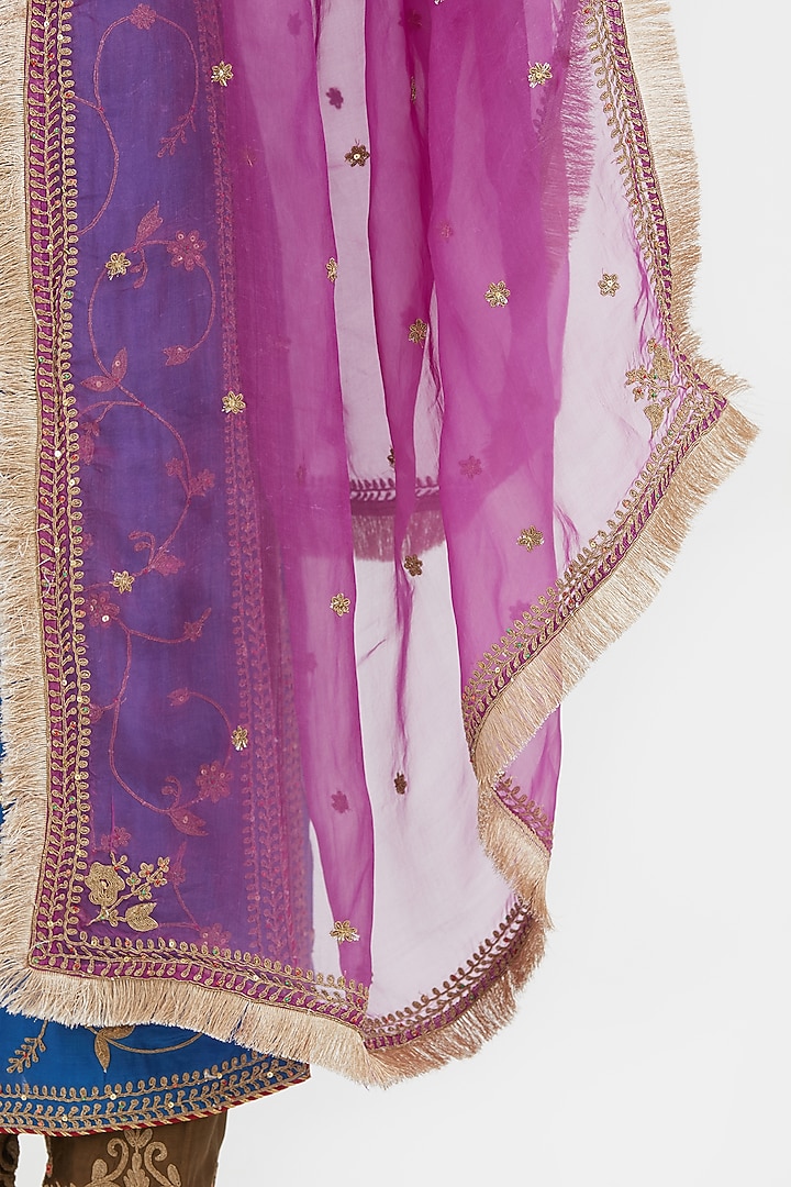Chelsea Blue Silk Chanderi Jaal Embroidered Kurta Set by Kora at Pernia's Pop Up Shop