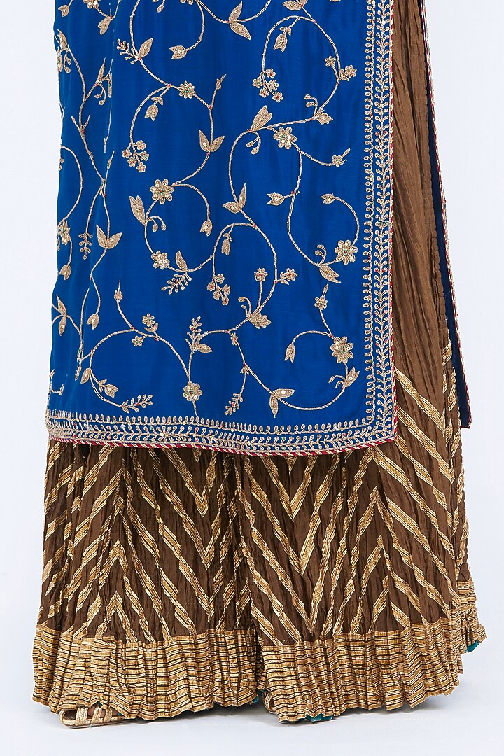 Chelsea Blue Silk Chanderi Jaal Embroidered Kurta Set by Kora at Pernia's Pop Up Shop