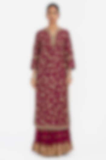 Red Silk Chanderi Dori Jaal Embroidered Kurta by Kora at Pernia's Pop Up Shop