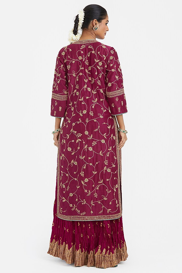 Red Silk Chanderi Dori Jaal Embroidered Kurta by Kora at Pernia's Pop Up Shop