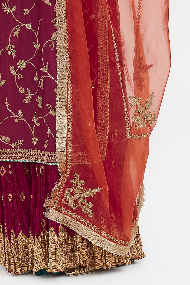 Red Silk Chanderi Wedding Lehenga Set by Kora at Pernia's Pop Up Shop